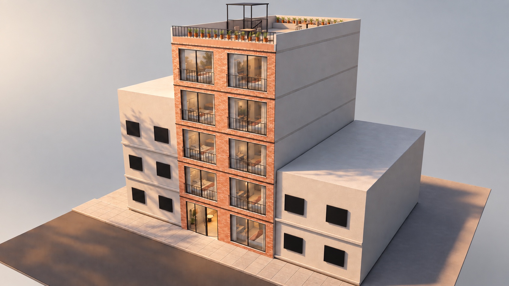 Fachada completa del edificio de cinco pisos propuesto para Carrera 12